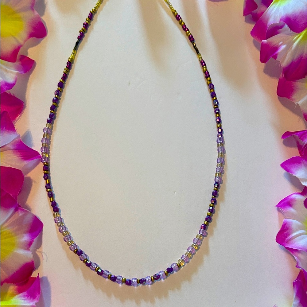 Vibrant Purple and Gold Beaded Necklace